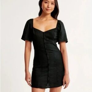 Abercrombie & Fitch Linen Blend Button Down Mini Dress Short Sleeve Women Black